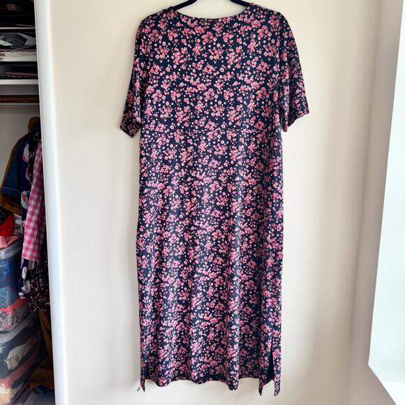 J. Jill Wearever Collection Floral Shift Dress Navy Blue Pink Short Sleeve Sz MT - Picture 6 of 6